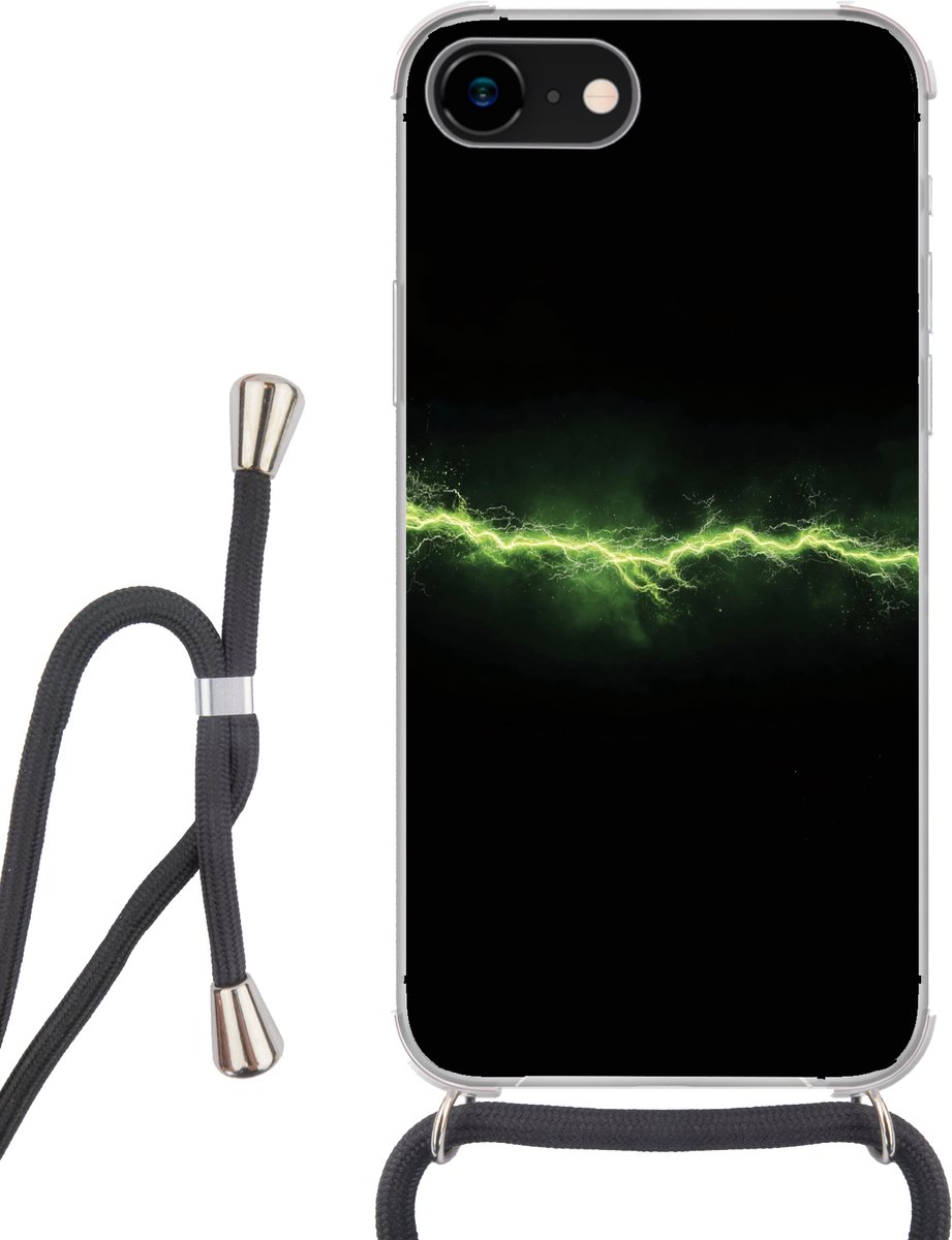 Telefoonhoesje Geschikt voor iPhone 8 - Gaming - Elektriciteit - Lijn - Vonken - Groen - Siliconen - Crossbody - Backcover met Koord - Telefoonhoesje met koord - Hoesje met touw Telefoonhoesje