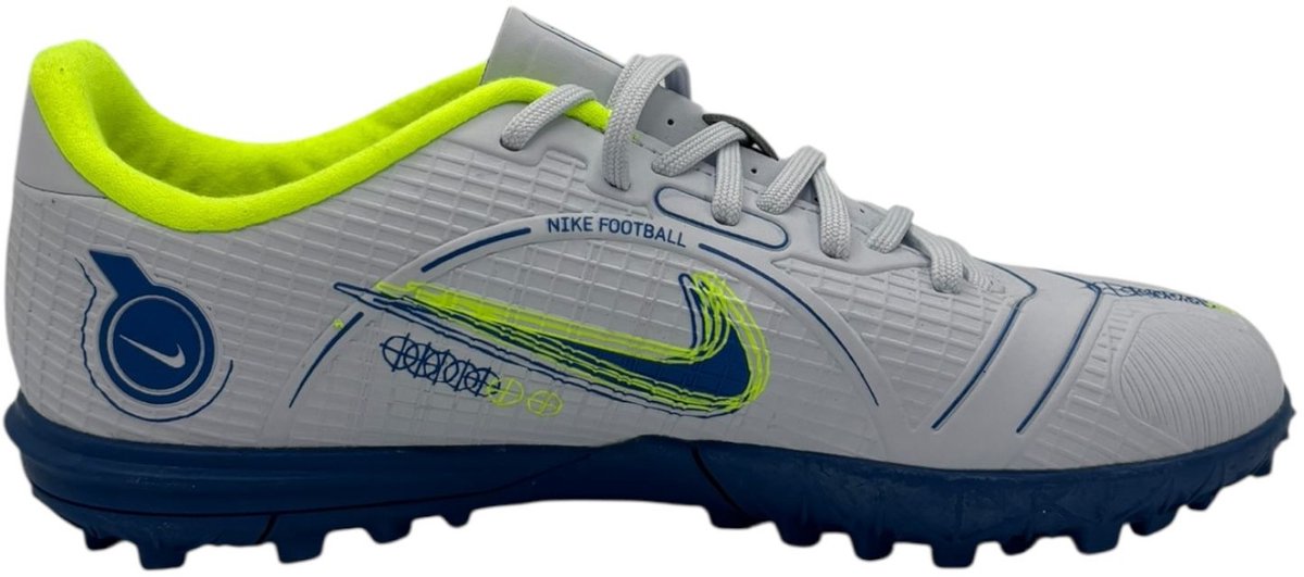 Nike JR Vapor 14 Academy TF voetbalschoenen voor kinderen in grijs, blauw en groen, maat 36.