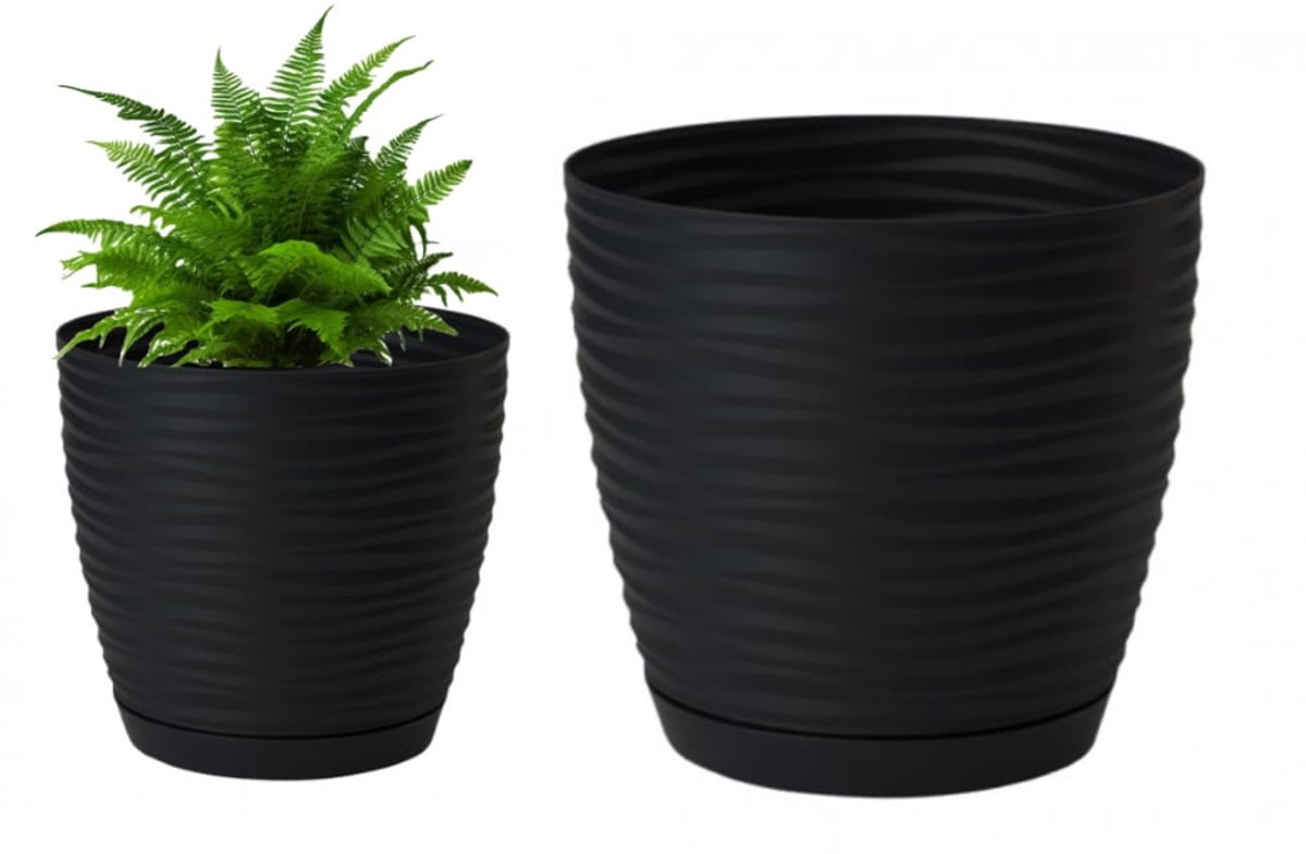 Galicja Sahara - Bloempot met Schotel - Zwart - 16,7x15,4 cm