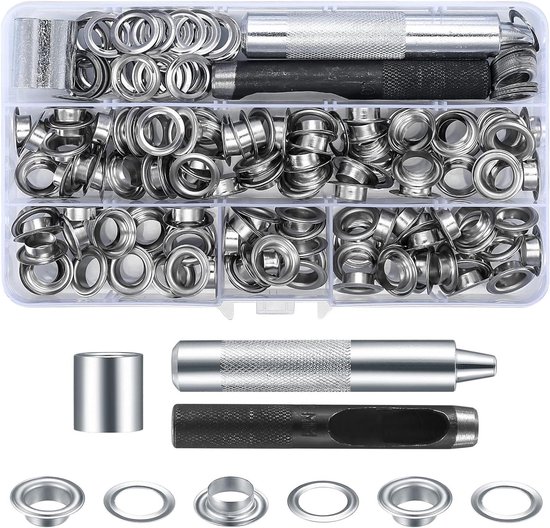 XOOL 2-in-1 Lederen Ponsgereedschap en Oogjes Tang Kit, 4,5mm Metalen Oogjes voor Stof, Ponstang, Oogjestang voor Schoenen, Leren Kleding en Riemen