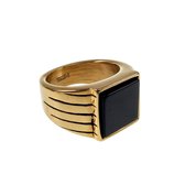 Ring met Onyx Steen | Verguld RVS Zegelring Heren
