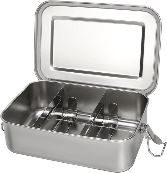 Famanu - Roestvrijstalen Lunchbox Met 2 Vakken, 1400 Ml, Bento Box Lekvrij Voor Kinderen En Volwassenen Milieuvriendelijke Broodtrommel Metaal