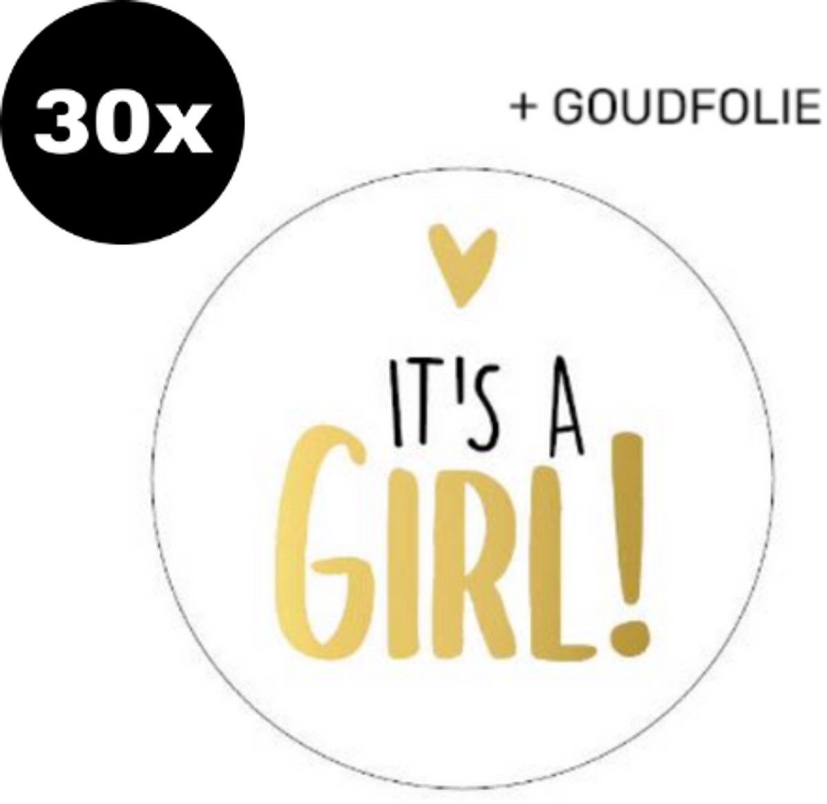 30x Sluitsticker It's a girl - goudfolie - ZOETTT - 40mm - Baby nieuws - Zwangerschap - Sluitzegel geboortekaartje - Geboorte sticker - Luxe sluitzegel