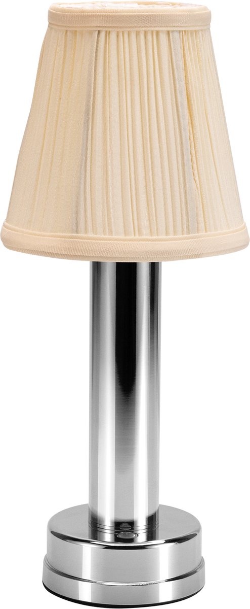 Avia Tafellamp – Draadloos & Oplaadbaar – Geplooide Stoffen Kap – Warm LED Licht (4100K) – Dimbaar – 12u Gebruik – 1800mAh Accu – Aluminium Voet – 29 cm Hoog – Sfeerlamp voor Nachtkastje of Horeca