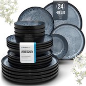 Steengoed Serviesset voor 6 Personen Ibiza 24-delig - Mediterraans Servies, Vaatwasser-, Magnetron- en Krasbestendig - Pure Living Eetgerei rokerig blauw