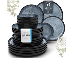 Steengoed Serviesset voor 6 Personen Ibiza 24-delig - Mediterraans Servies, Vaatwasser-, Magnetron- en Krasbestendig - Pure Living Eetgerei rokerig blauw Steengoed Serviesset voor 6 Personen Ibiza 24-delig - Mediterraans Servies, Vaatwasser-, Magnetron- en Krasbestendig - Pure Living Eetgerei rokerig blauw