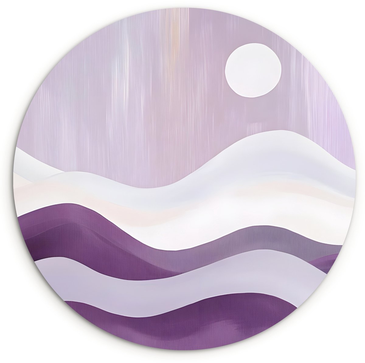 WallCircle Wandcirkel 90x90 cm - Muurcirkel Golven - Heuvels - Abstract - Paars - Muurdecoratie woonkamer - Wanddecoratie slaapkamer - Kamer decoratie accessoires - Ronde schilderijen Golven - Abstract