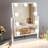 Royals Compacte Hollywood Spiegel 30x25CM - 9x Led Lampen - 10x Vergroting - 3 lichtstanden - Dimbaar - Smart Touch - hollywood spiegel met verlichting - Spiegel met verlichting - Make Up Spiegel - Visagie spiegel