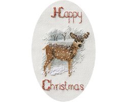 Borduurpakket Kerstkaart "Deer in a snow storm"