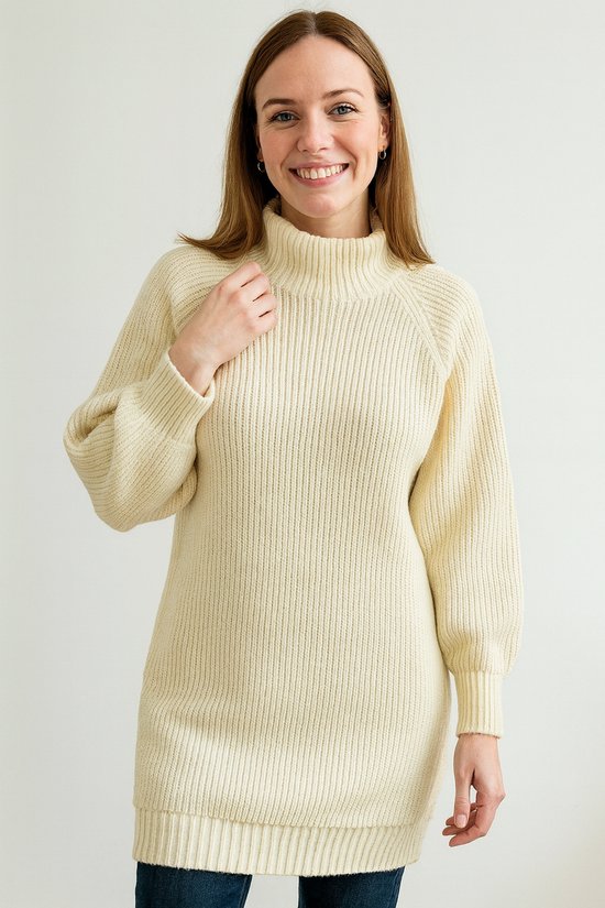 SUNMOOL Halflange gebreide trui - Dames trui - Geribbed Trui - Warme trui - Beige - Maat : 2XL
