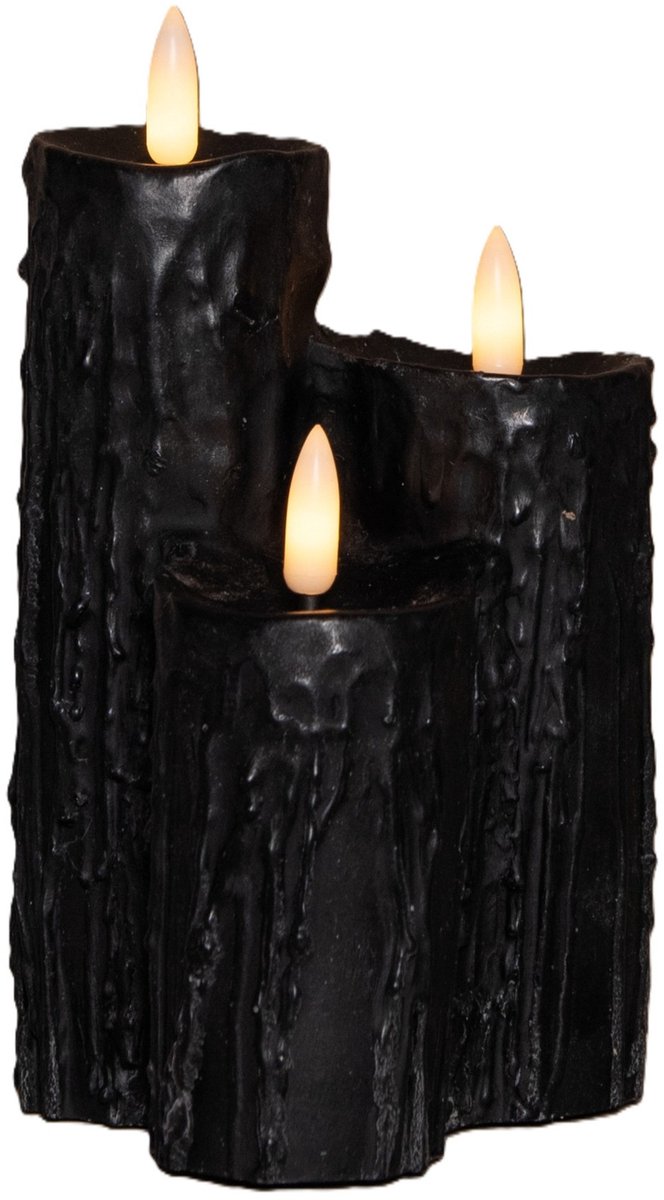 Anna's Collection LED druipkaarsen set - 3x - zwart - 16 x 11 cm - wax - kaarsen - kaarsenset