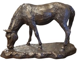 Grazend paard - 29x19x12 cm - Neolith - Brons kleurig - Dieren beeld