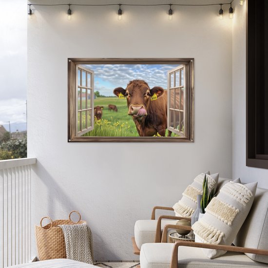 Affiche de jardin 120x80 cm - Décoration de jardin Vue - Vache - Prairie - Paysage - Animaux - Affiche pour le jardin - Décoration extérieure - Tableau de jardin clôture - Décoration murale sur toile de jardin - Décoration murale sur toile de balcon