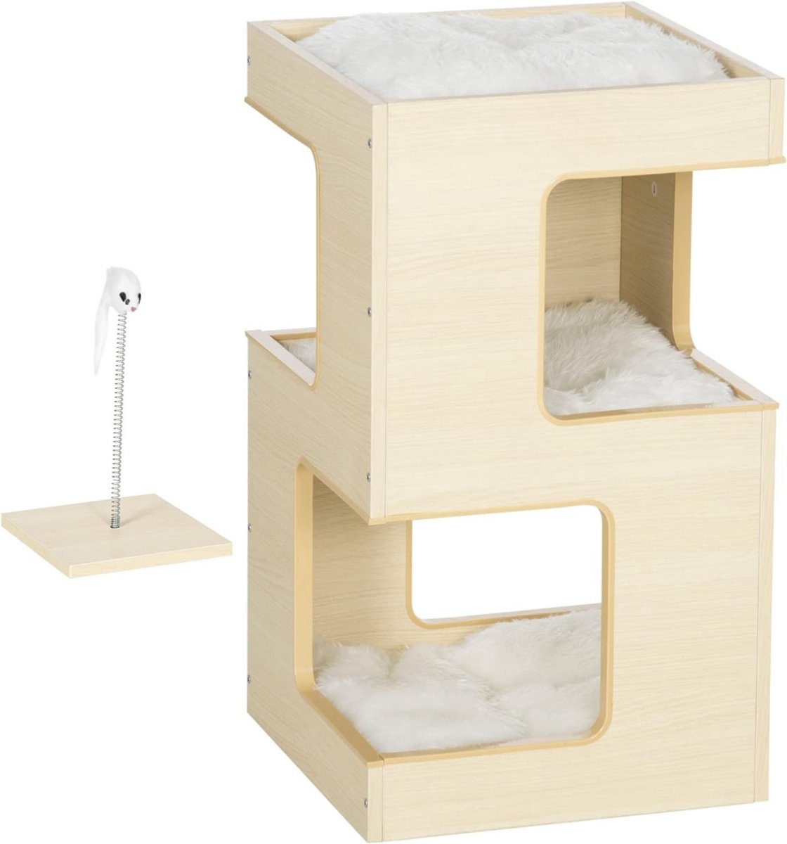 MMM® Kattenhuisjes Binnen - Handgemaakte Kattenmand - Kattenhuis - 3-laags Kattenkast met Kussen - met Nep Muis Speelgoed - 34 x 34 x 60 cm