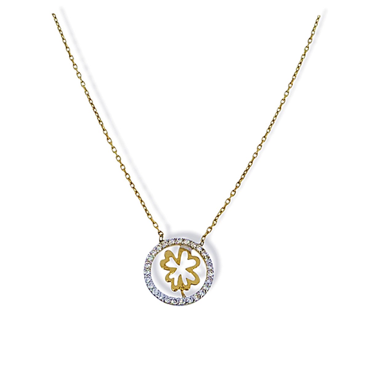 Gouden Ketting Klavertje Hanger Zirkonia 14 karaats
