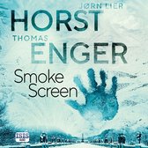 Boekomslag van Smoke Screen door Jørn Lier Horst en Thomas Enger met een handafdruk op een bevroren raam.