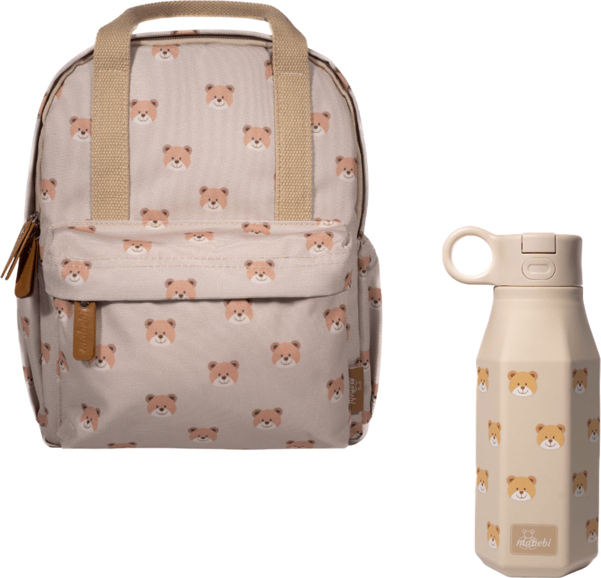 Mabebi - Back to school set Beer - kleuterrugzak - Rugzak&Drinkfles - Schooltas - drinkfles met kliksysteem - Ergonomische rugzak