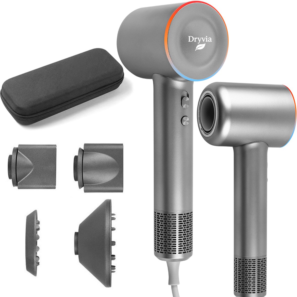 DRYVIA - Ionische Fohn met Diffuser - Haardroger Krullen - Haardroger met Diffuser - Diffuser Fohn Krullen - Snel, Pluisvrij, Glanzend – 5x Sneller Droogresultaat - Fohn Geluidsarm, HD Display in Celsius, 3 Warmtestanden, 2 Snelheden - DRYVIA - €44,95