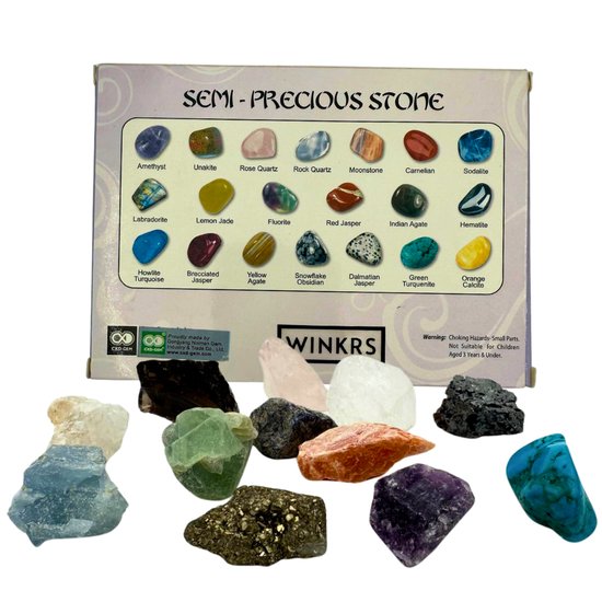Cristaux et pierres précieuses brutes dans une boîte - Mix de 12 - Coffret cadeau - Pierres brutes et cristaux 20-30 mm