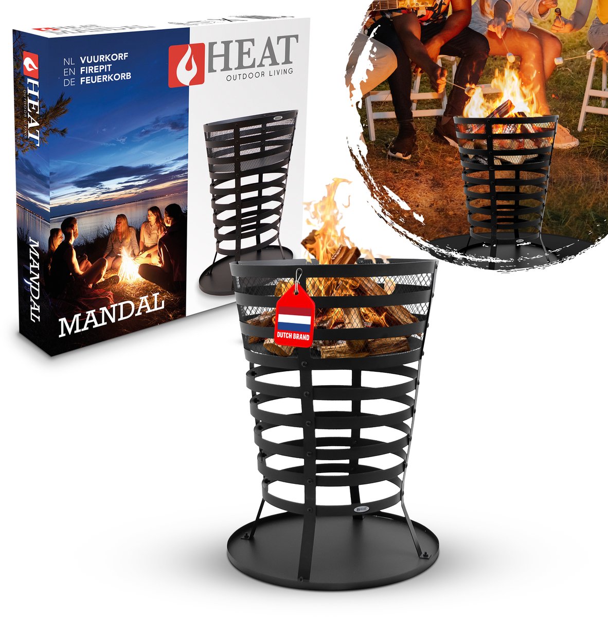 Bol.com HEAT Vuurkorf Mandal - Zwart - Vuurkorf voor Buiten - Inclusief Bodemplaat - 43x46x64 cm aanbieding