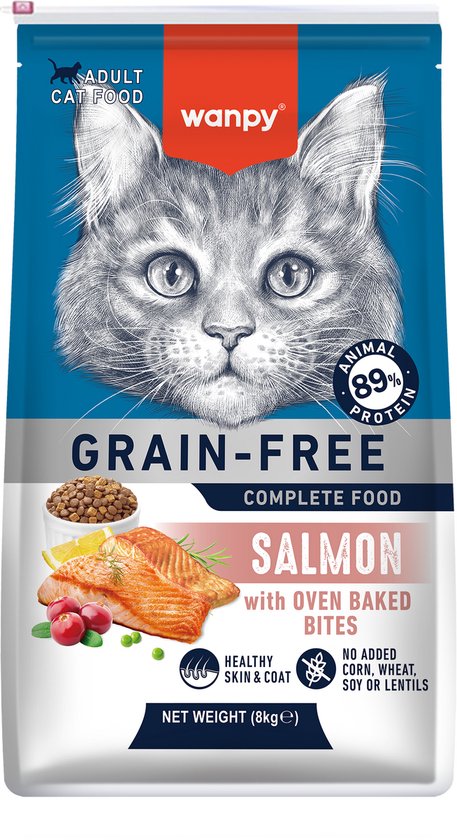 Wanpy - Kattenvoer - Droogvoer - Zalm - Huid & Vacht- 8 kg - Graanvrij