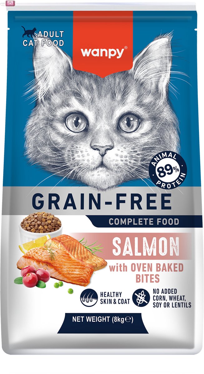Wanpy Wanpy - Kattenvoer - Droogvoer - Zalm - Huid & Vacht- 8 kg - Graanvrij