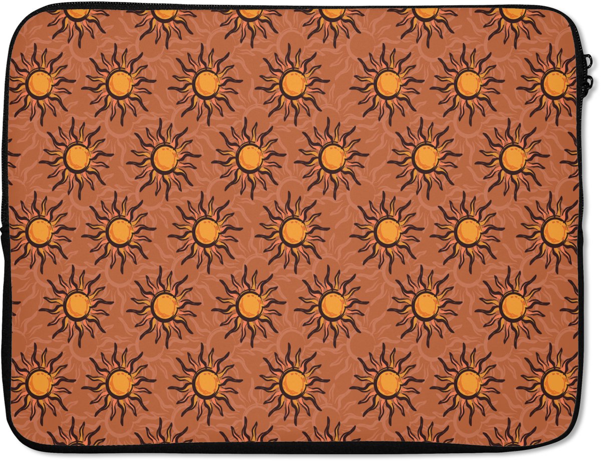 Laptophoes 17 inch - Kust - Zonnig - Bruin - Oranje - Laptop sleeve - Binnenmaat 41x28 cm - Zwarte achterkant