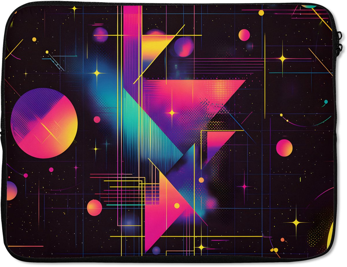 Laptophoes 17 inch - Driehoeken - Cirkels - Abstract - Sterren - Laptop sleeve - Binnenmaat 41x28 cm - Zwarte achterkant