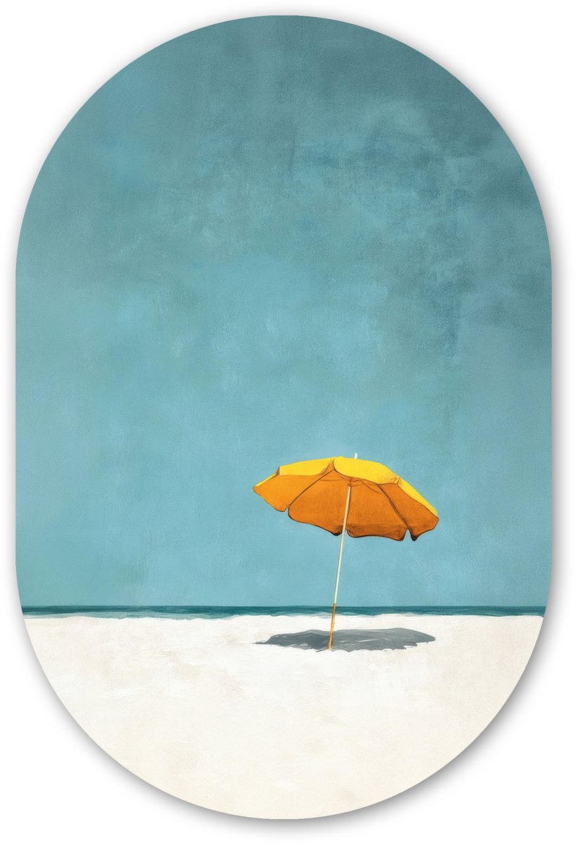 Muurovaal 60x90 cm - Ovale wanddecoratie Parasol - Geel - Strand - Zee - Ovalen schilderij - Muurdecoratie woonkamer - Kamer decoratie - Schilderijen - Wandcirkel