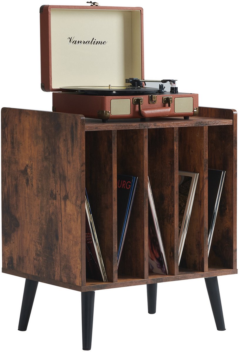 ACAZA LP Opbergsysteem - LP Houder - Vintage Bruin - 56,5 x 39 x 66 cm (L x B x H) - Platenspeler Meubel - Vinyl Opbergsysteem - Platenrek - Platenkast - Platenhouder - 110 Platen