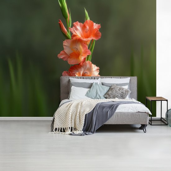 Behang - Fotobehang Bloem - Gladiolen - Zalmroze - Breedte 350 cm x hoogte 260 cm