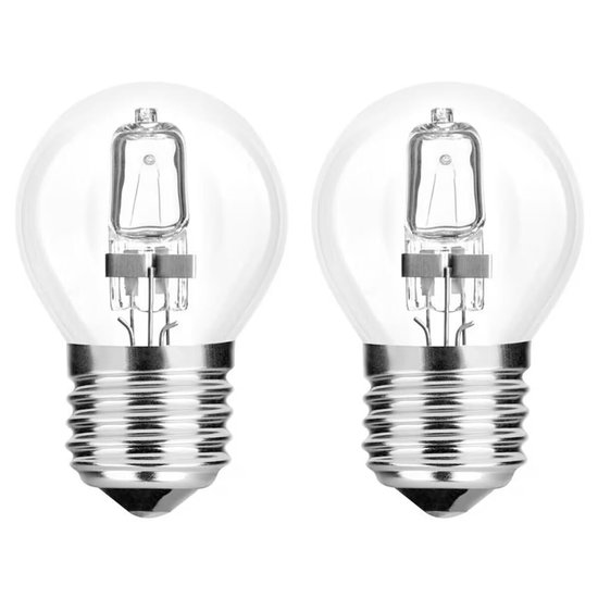Twee Modee halogeenlampen met E27 fitting, 28W, 370 LM, warm wit.