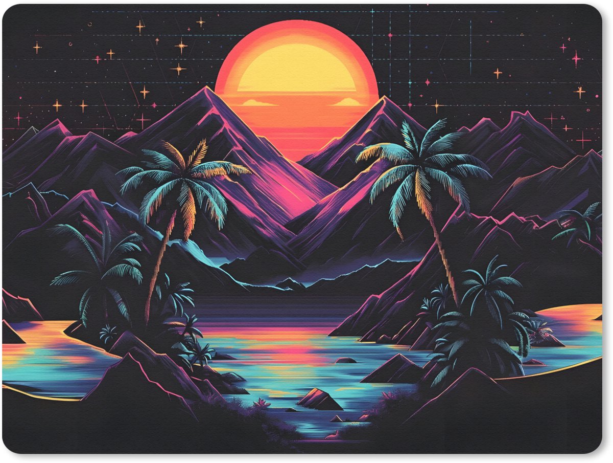 Muismat 23x19 cm - Mousepad Palmbomen - Neonbergen - Sterrenhemel - Zon - Muismatten