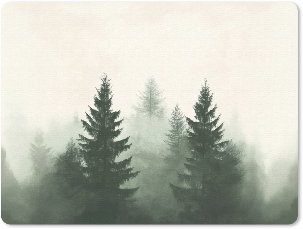 Muismat 23x19 cm - Mousepad Sparren - Bomen - Groen - Beige - Muismatten
