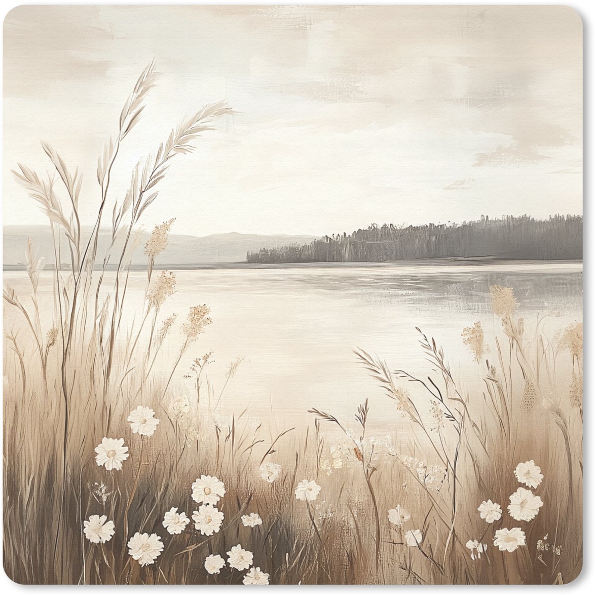 Muismat 30x30 cm - Mousepad Meer - Water - Natuur - Beige - Muismatten
