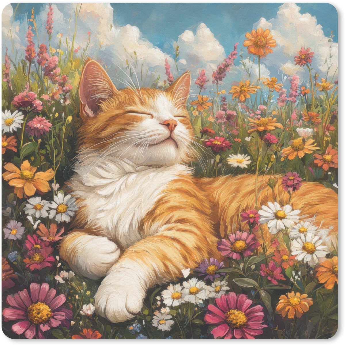 Muismat 30x30 cm - Mousepad Kat - Bloemen - Ontspannen - Muismatten
