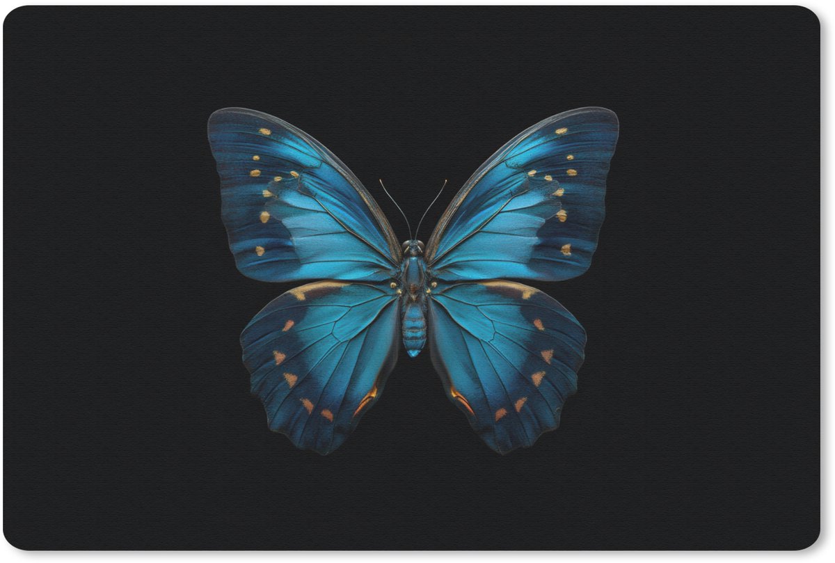 Muismat 27x18 cm - Mousepad Vlinder - Blauw - Contrast - Muismatten