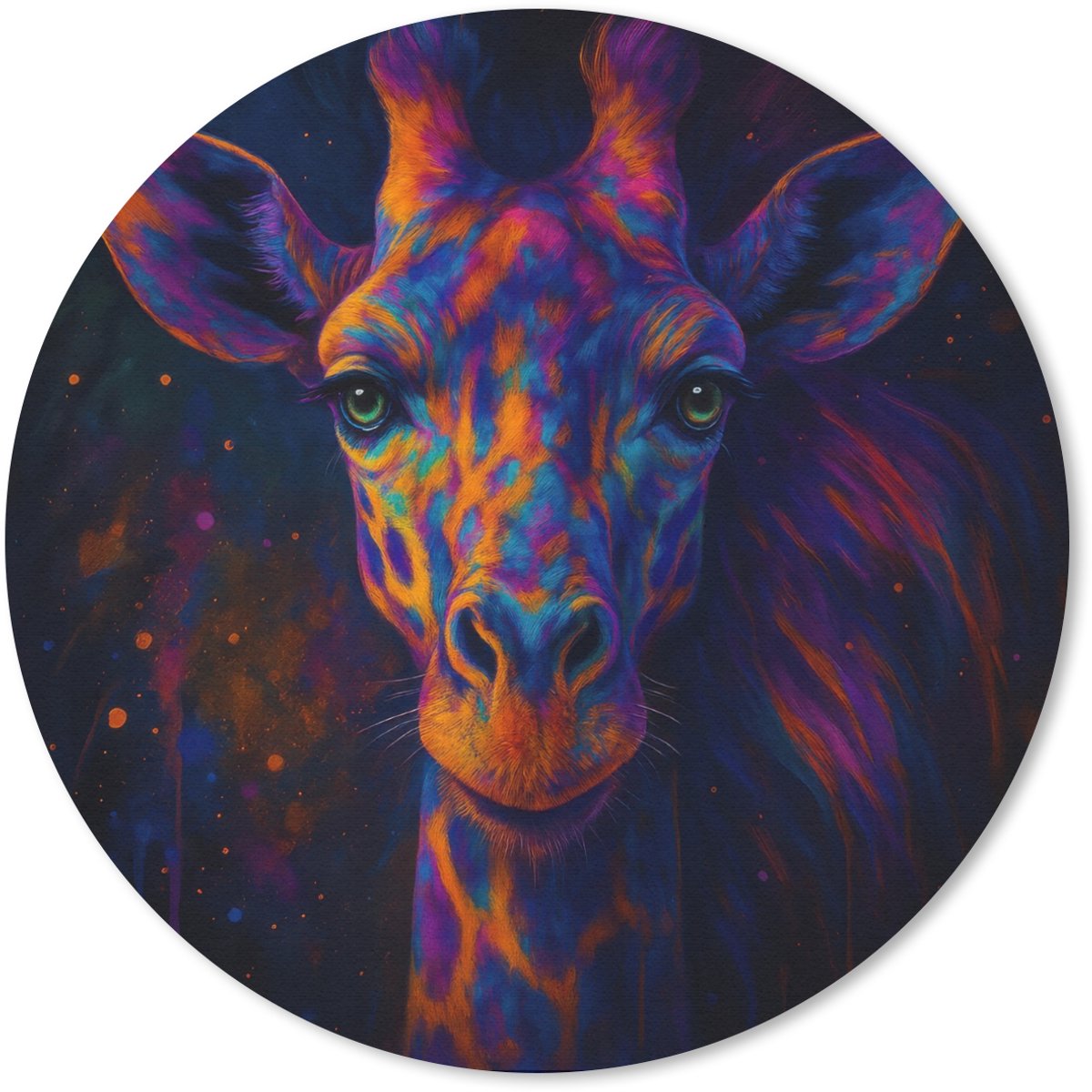 Muismat rond 30x30 cm - Mousepad Giraffe - Gekleurd - Verfspatten - Ronde muismatten