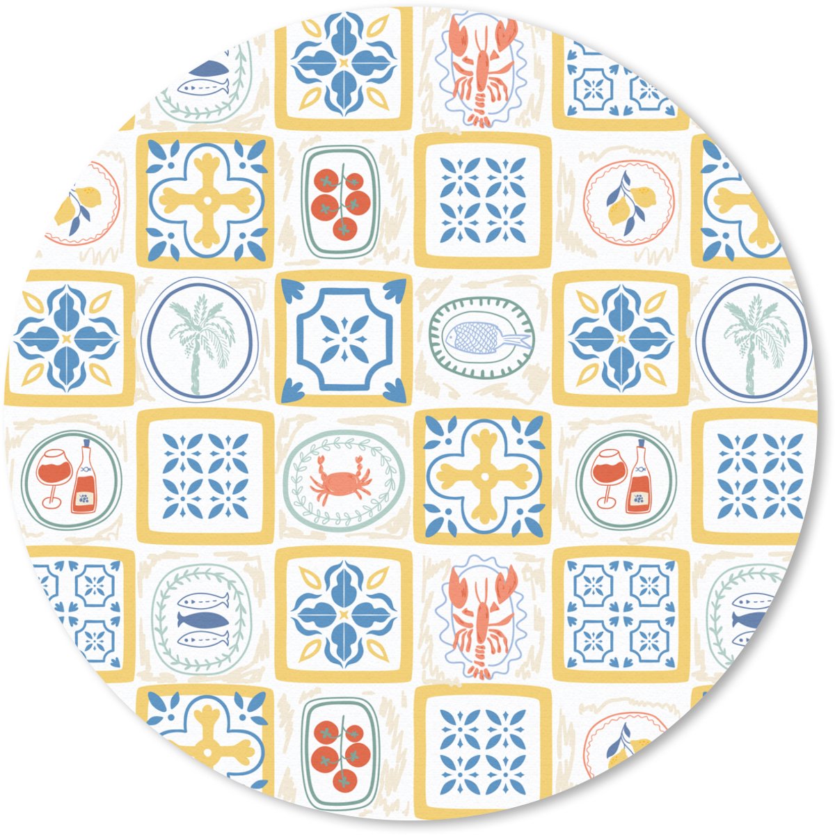 Muismat rond 40x40 cm - Mousepad Zee - Sfeer - Mozaïek - Vis - Ronde muismatten