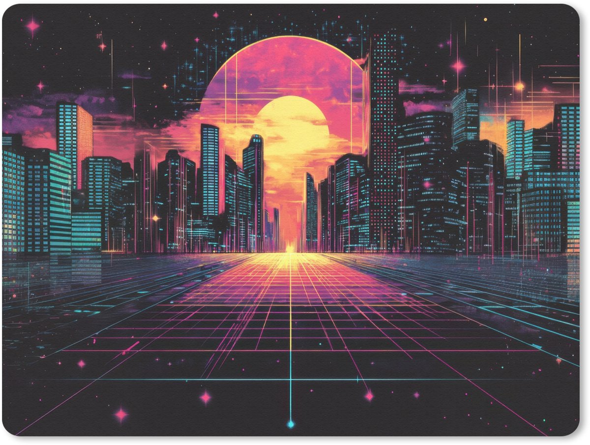 Muismat 23x19 cm - Mousepad Stad - Gebouwen - Zon - Geel - Muismatten