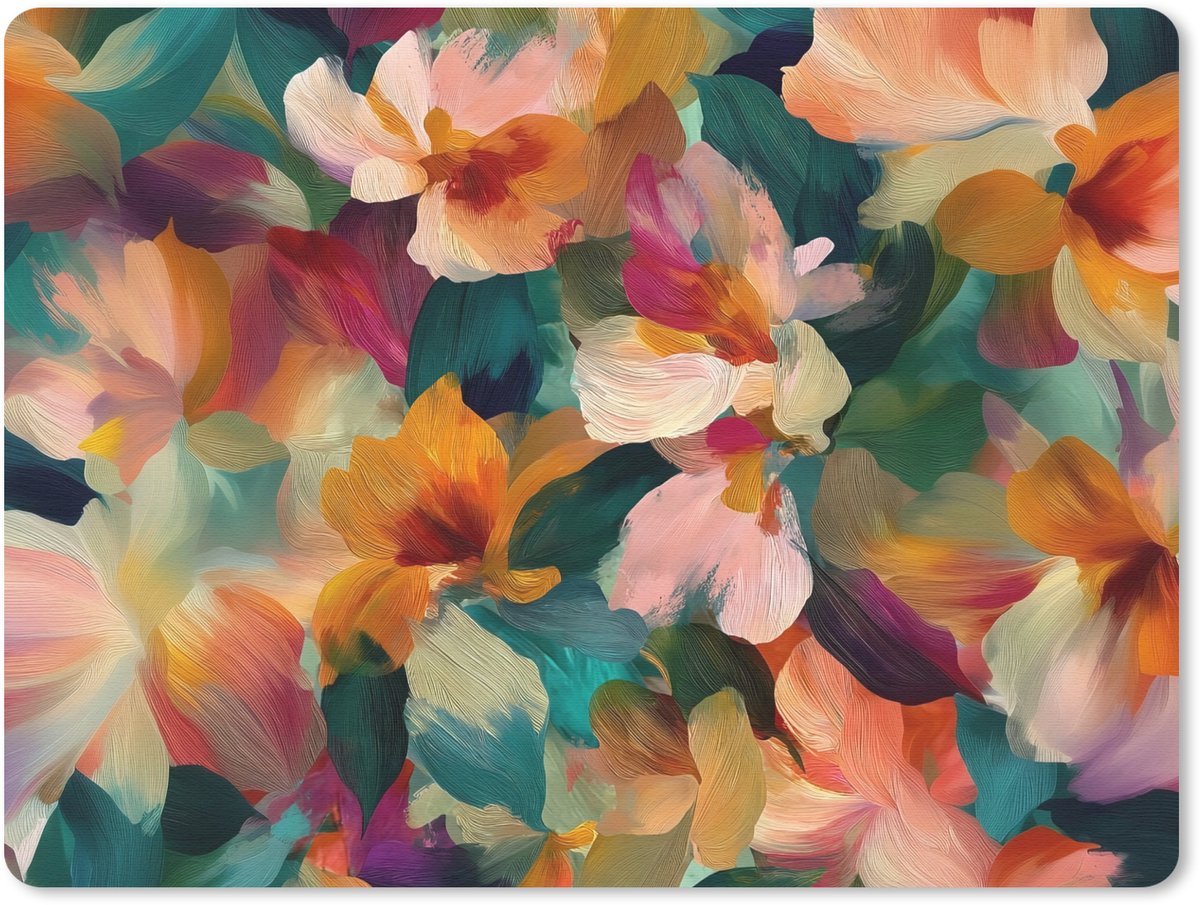 Muismat 23x19 cm - Mousepad Harmonieus - Abstracte bloemen - Warme tinten - Muismatten