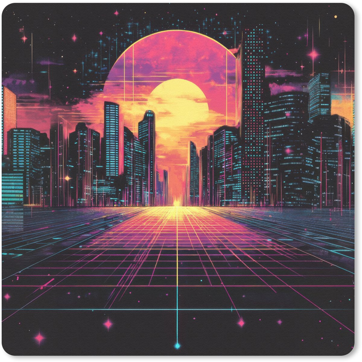 Muismat 20x20 cm - Mousepad Stad - Gebouwen - Zon - Geel - Muismatten