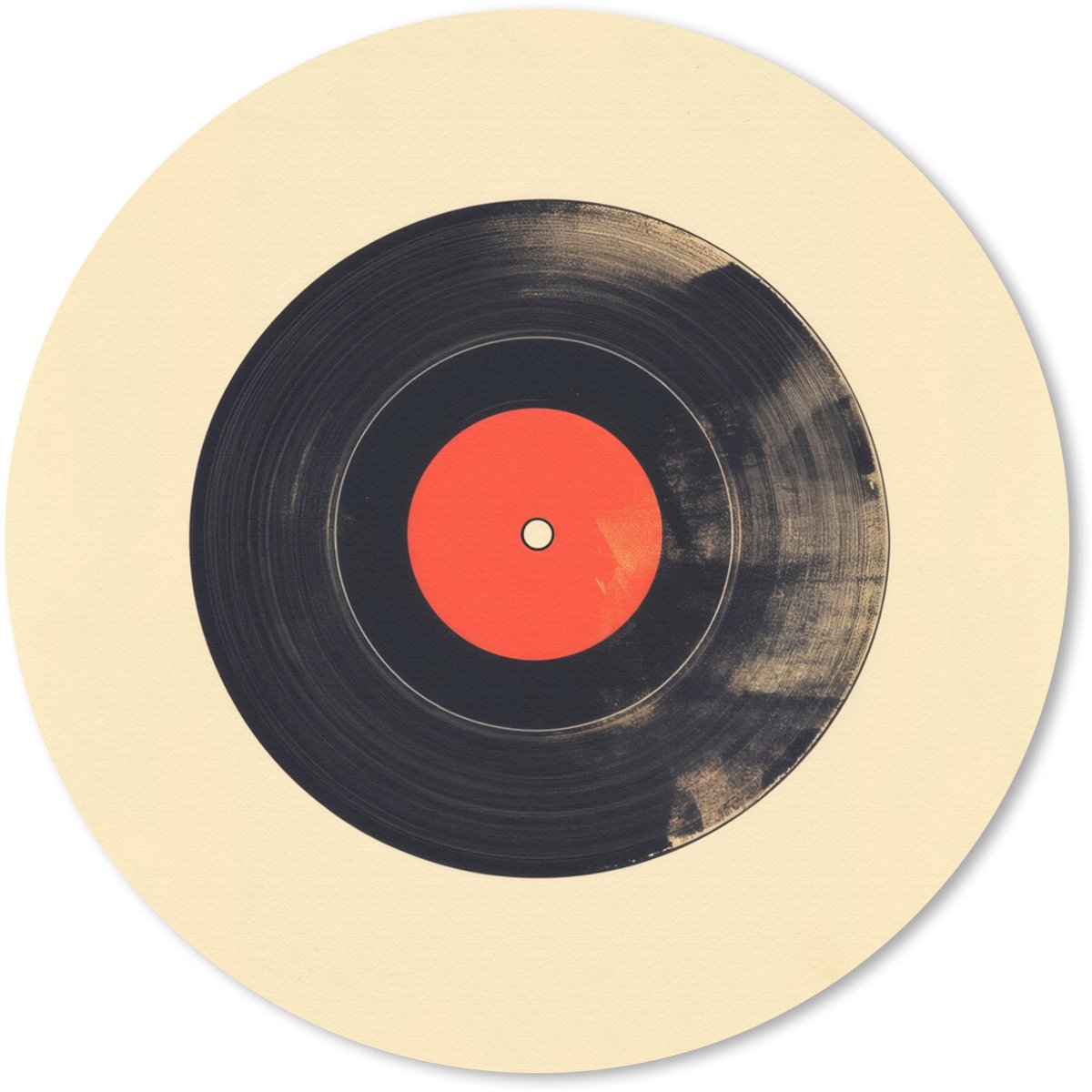 Muismat rond 30x30 cm - Mousepad Illustratie - Vinylplaat - Beige - Vintage - Ronde muismatten