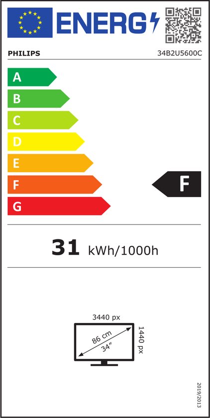Philips 5000 series 34B2U5600C/00 écran d'ordinateur 86,4 cm (34") 3440 x 1440 pixels Dual QHD LCD Grijs