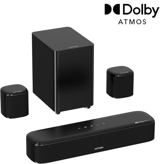 ULTIMEA Aura A50 Pro Home Theatre-systeem: 5.1-kanaals Dolby Atmos-soundbar met subwoofer en 2 surroundspeakers