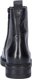 Achterkant zwarte veterboot met rits en grof profiel. De schoen heeft een leren bovenkant.