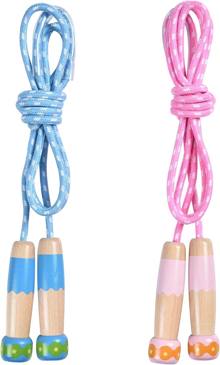 2-pack springtouwen voor kinderen 7ft/2,5m springtouw met verstelbare houten handgreep voor meisjes of jongens Kinderspringtouw voor 5+ jaar Oefening Fitness