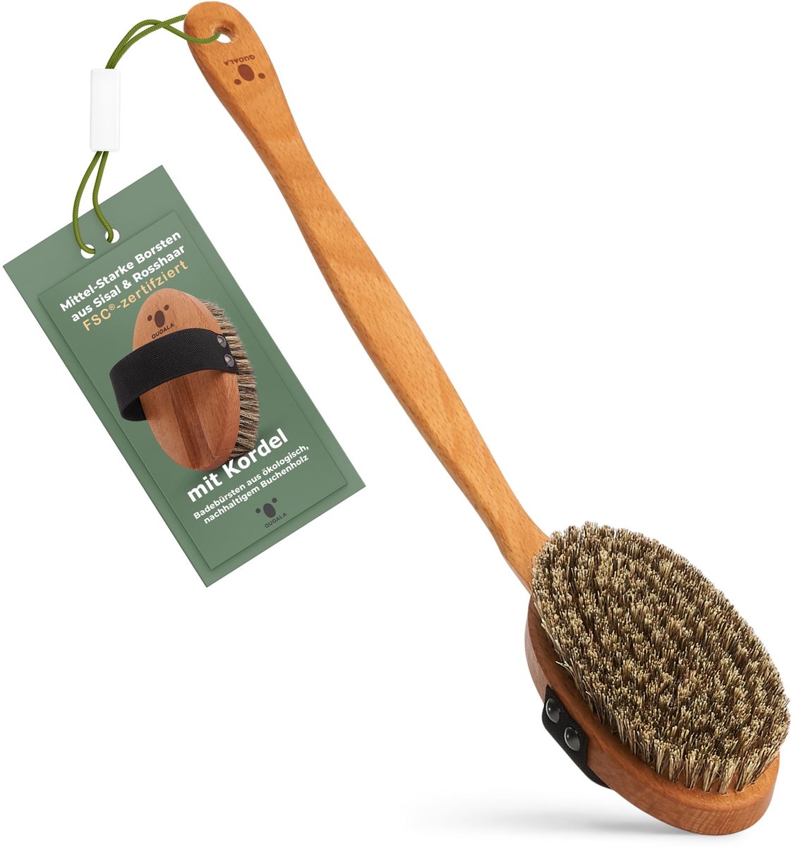 Lichaamsborstel - Met lange steel, Sisal & Rosshaar, FSC-gecertificeerd - Voor rug en hele lichaam massage, droog- en natborstelen