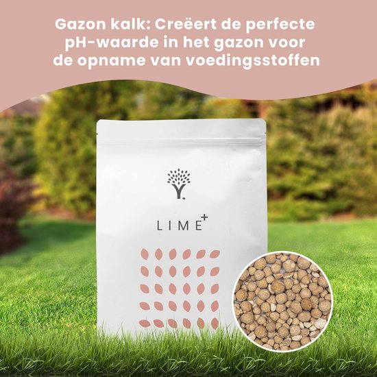 Zak gazon kalk met een inset van de korrels, tekst 'Gazon kalk'.