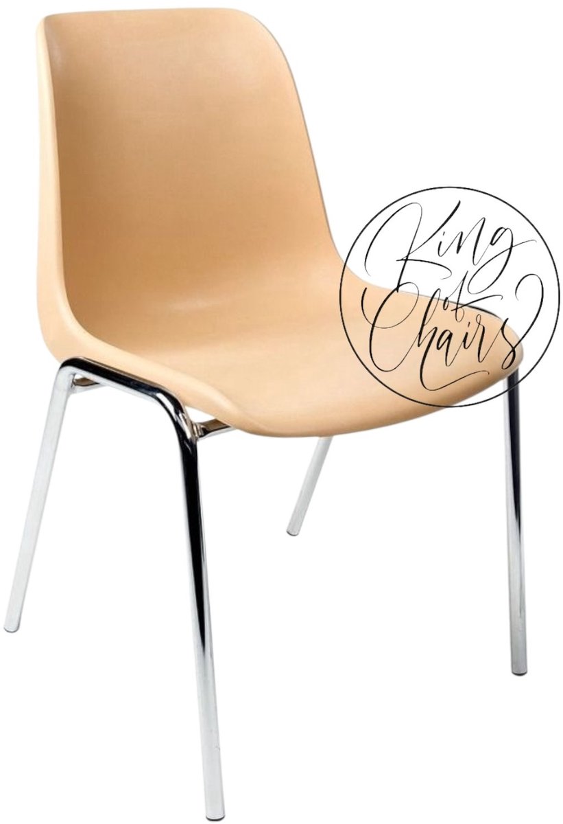 Kantinestoel Helene Beige - verchroomd onderstel kantinestoel stapelstoel kuipstoel vergaderstoel tuinstoel kantine stoel stapel stoel tuin stoel kantinestoelen stapelstoelen kuipstoelen arenastoel schoolstoel bezoekersstoel Everardo